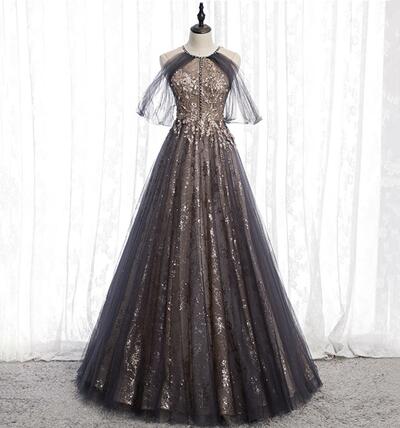 Stylish Tulle Sequins Long Prom Dress Evening Gown
