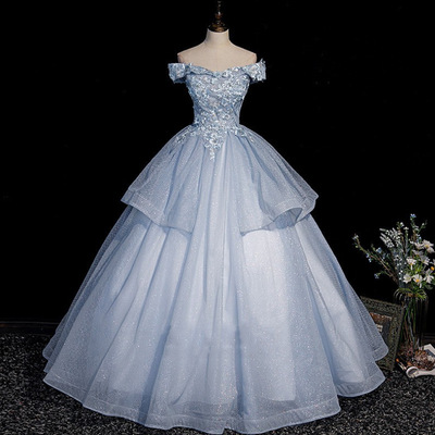 Off Shoulder Blue Formal Dress Costume