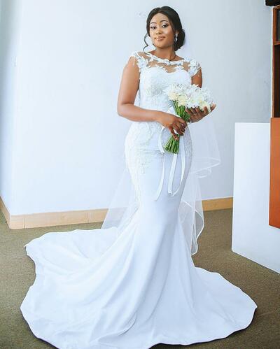 beaded mermaid wedding dresses sheer neck bridal dresses satin wedding gowns