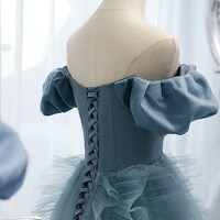 Strapless Blue A-line Long Prom Gown - Thumbnail 1