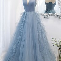 Strapless Blue A-line Long Prom Gown - Thumbnail 2