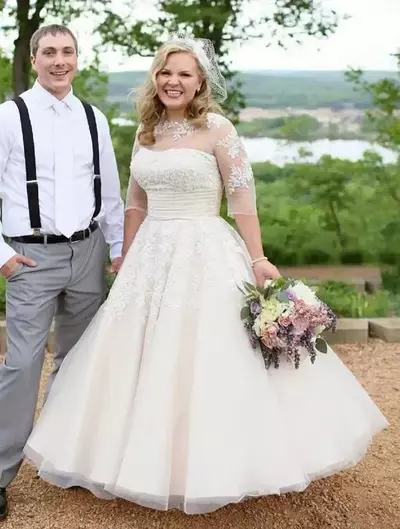 Vintage Plus Size Wedding Dresses Bridal Gown A Line Country Lace Applique 1/2 Half Sleeves Ankle Length vestido de novia