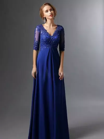 Mother Of The Bride /Groom Dresses A-line V-neck Half Sleeves Chiffon Lace Long Elegant Groom Mother Dresses