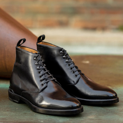 Handmade Men Black Calf Leather Ankle Dress Boot