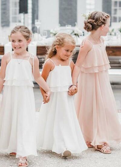 Cute White Pink Chiffon Flower Girl Dress