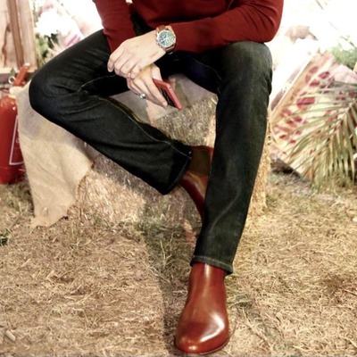 Handmade Men Brown Genuine Leather Dress Chelsea Boot