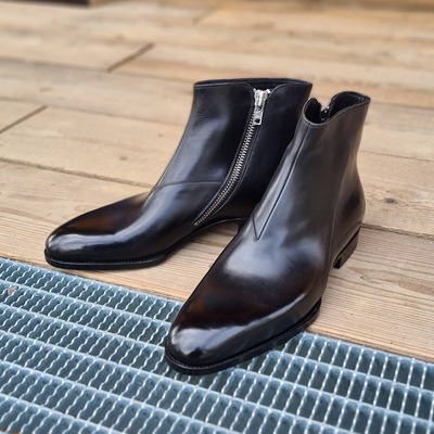 Black Crust Calf Leather Zipper Ankle Jodhpur Boot