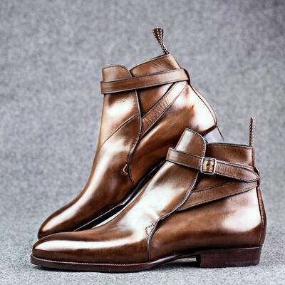 Men Brown Leather Jodhpur Ankle High Strap Boot