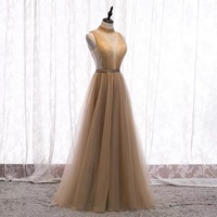 High Neck Evening Dress, Class Long V-neck Dress, Birthday Party Dress - Thumbnail 1