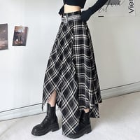 Irregular Plaid Maxi Skirt - Thumbnail 1