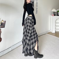 Irregular Plaid Maxi Skirt - Thumbnail 2