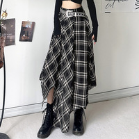 Irregular Plaid Maxi Skirt - Thumbnail 3