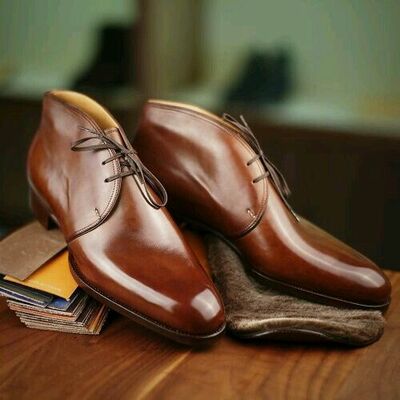 Men Brown Shine Leather Chukka Boot