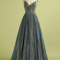 Customize A Line Spaghetti Straps Long Prom Dress Evening Dress - Thumbnail 1