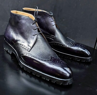 New Men Handmade Black Leather Chukka Ankle High Boot
