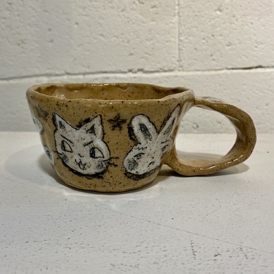 🔴 SOLD "Bunny and Cat Mug"(2023) by Inika Agarwal