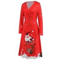 Christmas Dress, Printed Dress, Long Sleeves Dress,Red Dresses,Santa Claus - Thumbnail 4