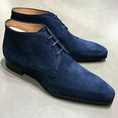New Handmade Blue Suede Leather Chukka Boots