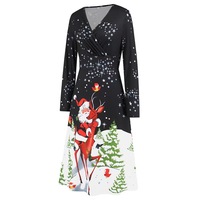 Christmas Dress, Printed Dress, Long Sleeves Dress,Black Dresses,Santa Claus - Thumbnail 4