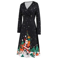 Christmas Dress, Printed Dress, Long Sleeves Dress,Black Dresses,Santa Claus Christmas Gift - Thumbnail 5