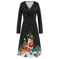 Christmas Dress, Printed Dress, Long Sleeves Dress,Black Dresses,Santa Claus Christmas Gift - Thumbnail 4