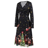 Christmas Dress, Printed Dress, Long Sleeves Dress,Black Dresses,Christmas tree - Thumbnail 5