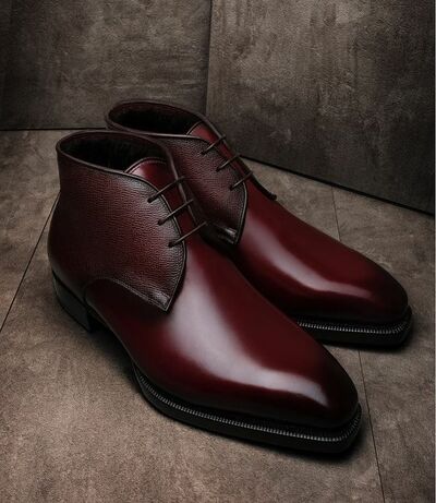 Burgundy French and Hatch Grain Leather Chukka Boot