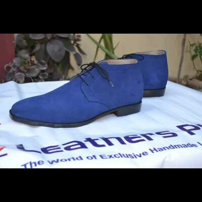 Classic Handmade Blue Suede Leather Chukka Boot