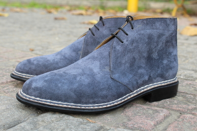 Classic Handmade Gray Suede Leather Norwegian Welted Chukka Lace up Boot