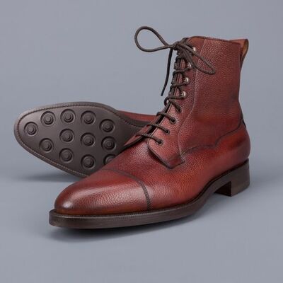 Brown Leather Men Ankle High Lace up Boot