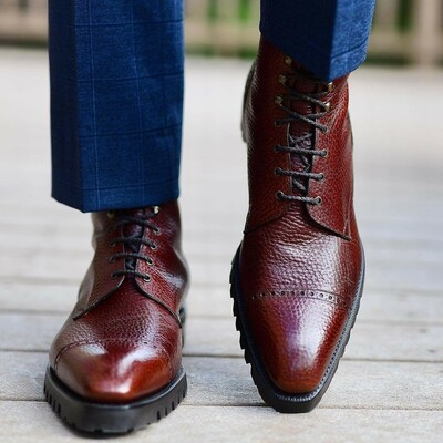 Urban Commando Chestnut English Grain & Commando Sole Ankle High Lace up Boot