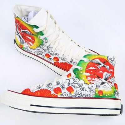 New crane and phoenix hand-painted shoes