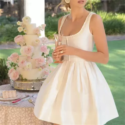Short Wedding Dress For Women 2023 Princess A Line Bride Dress Above Knee Square Neck Tank Sleeves Bridal Gown Vestido De Noiva
