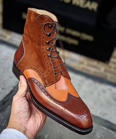 Handmade Mens Brown Tan Suede Ankle High Dress Boot