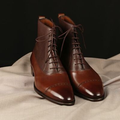Brown Grain Leather Men Ankle High Dress Boot