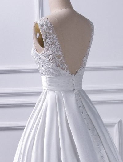 Low Back Wedding Dresses,chapel Train Bridal Gowns, Satin Bridal Dresses