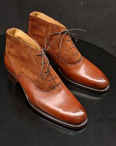 Men Dark Cognac and Brown Suede Leather Dress Chukka Boot