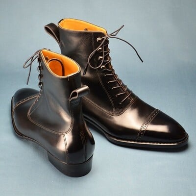 Men's Handmade Black Leather Ankle High Stylish Boot, Men's Genuine Leather Dress Lace Up Formal Wear Boot