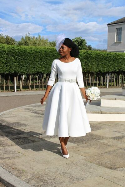 Simple Tea-length Boho Beach Wedding Dress Bridal Gown