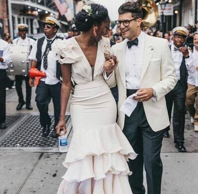 Unique Mermaid Tiered Boho Beach Wedding Dress Bridal Gown