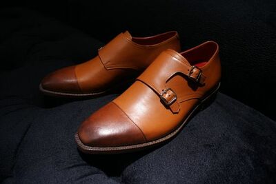 Handmade Simple Design Brown Leather Monk Strap Buckle Design Shoes