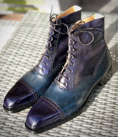 Custom Blue Ankle High Lace up Boot