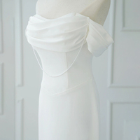 One-shoulder Light Wedding Dresses Bride Satin Vintage Travel Out Of The Door Gown - Thumbnail 2