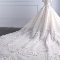 Ivory Off Shoulder Lace Wedding Dress With Sleeves - Thumbnail 1