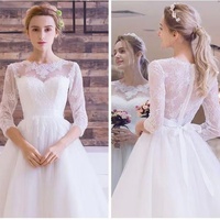 Long-sleeve Wedding Dress, White Bridesmaid Dress, Graduation Midi Dress - Thumbnail 2