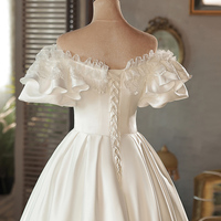 Small Vintage Satin Light Wedding Dress Bride Princess Birthday Dress White Female - Thumbnail 3