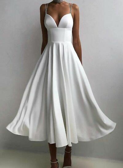 Simple A Line Deep V Neck Sleeveless Evening Dresses