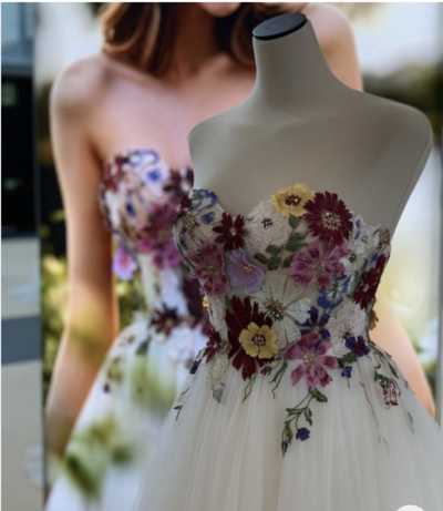 Sweetheart Prom Dresses with Handmade Flowers Floor Length