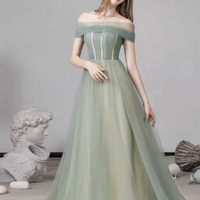 Fresh, Fairy Prom Dress, Off Shoulder Grass Green Party Dress , Chic Bridesmaid Dress - Thumbnail 1