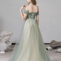 Fresh, Fairy Prom Dress, Off Shoulder Grass Green Party Dress , Chic Bridesmaid Dress - Thumbnail 2